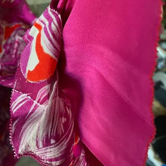 Tory Burch Sz 4 Gwenna Deep Pink Floral Keyhole Oval Ruffled front Tie front - Picture 6 of 14